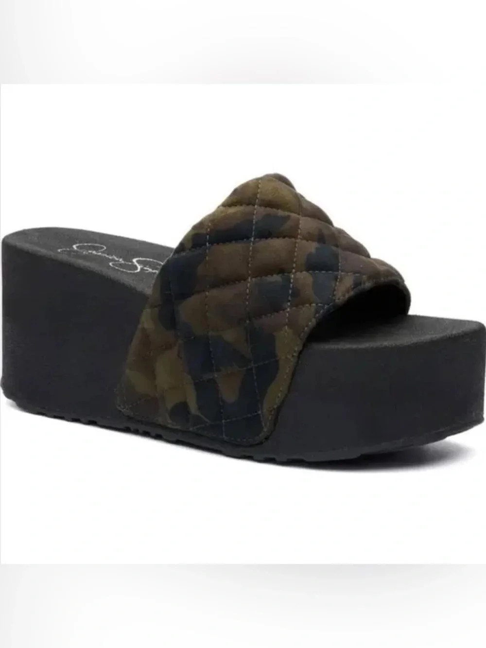 NWOB Jessica Simpson Quilted Camo Platform Slide- Black/Green Camo $65 MSRP